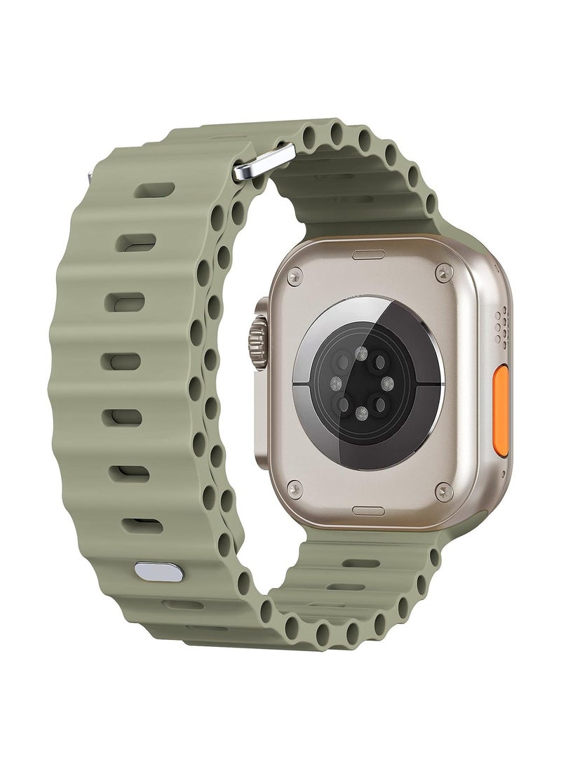 Color Fans - Soft Silicone Ocean Sports Strap Compatible Apple Watch Ultra 49mm 45mm 44mm 42mm for Men Women, Adjustible Watch Band for Apple Watch Ultra/SE/Series 9/8/7/6/5/4/3/2/1 - Khaki - Image 1