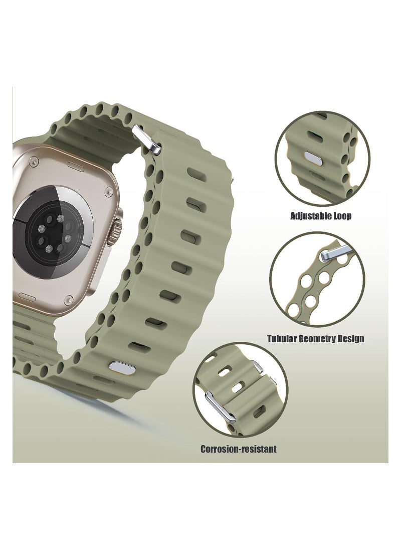 Color Fans - Soft Silicone Ocean Sports Strap Compatible Apple Watch Ultra 49mm 45mm 44mm 42mm for Men Women, Adjustible Watch Band for Apple Watch Ultra/SE/Series 9/8/7/6/5/4/3/2/1 - Khaki - Image 1
