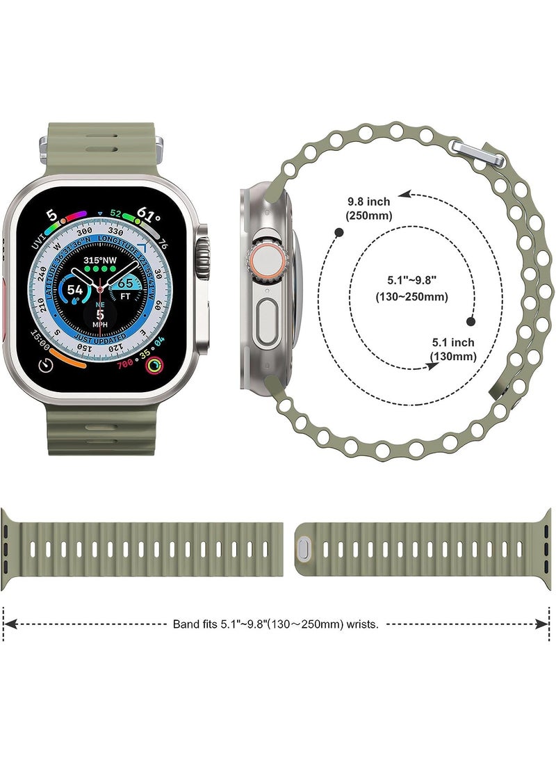 Color Fans - Soft Silicone Ocean Sports Strap Compatible Apple Watch Ultra 49mm 45mm 44mm 42mm for Men Women, Adjustible Watch Band for Apple Watch Ultra/SE/Series 9/8/7/6/5/4/3/2/1 - Khaki - Image 1