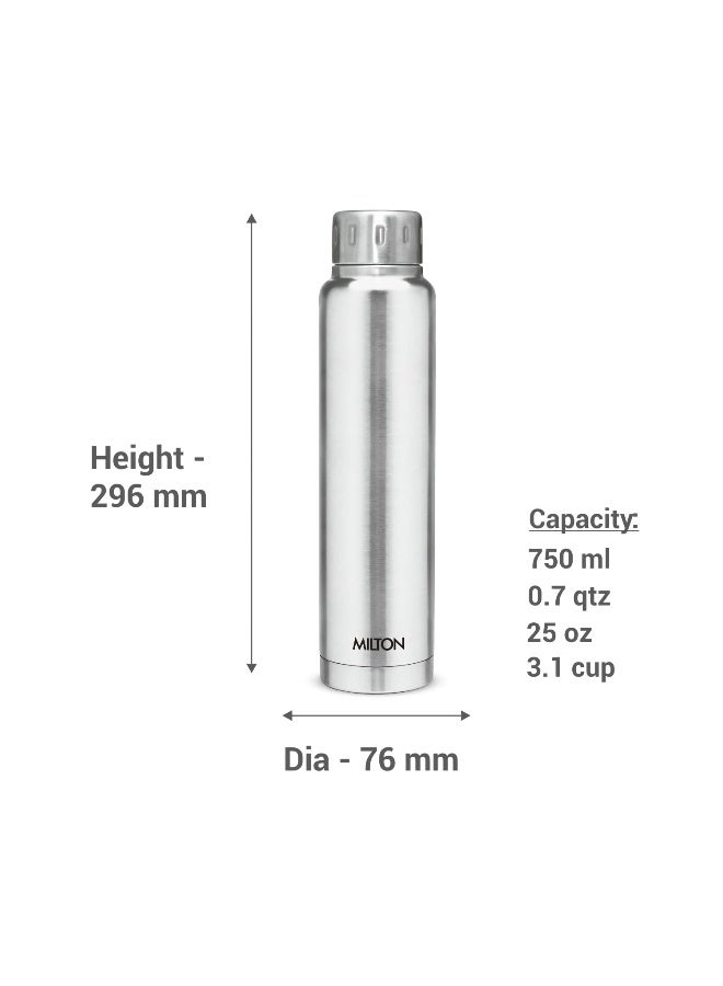 Milton زجاجة ماء إلفين 750 من الفولاذ المقاوم للصدأ معزولة حرارياً لمدة 24 ساعة، 750 مل، فضي | مانعة للتسرب | سهلة الحمل | زجاجة مكتبية | تسلق | رحلات | زجاجة سفر | صالة رياضية | منزل | زجاجة مطبخ - Image 2