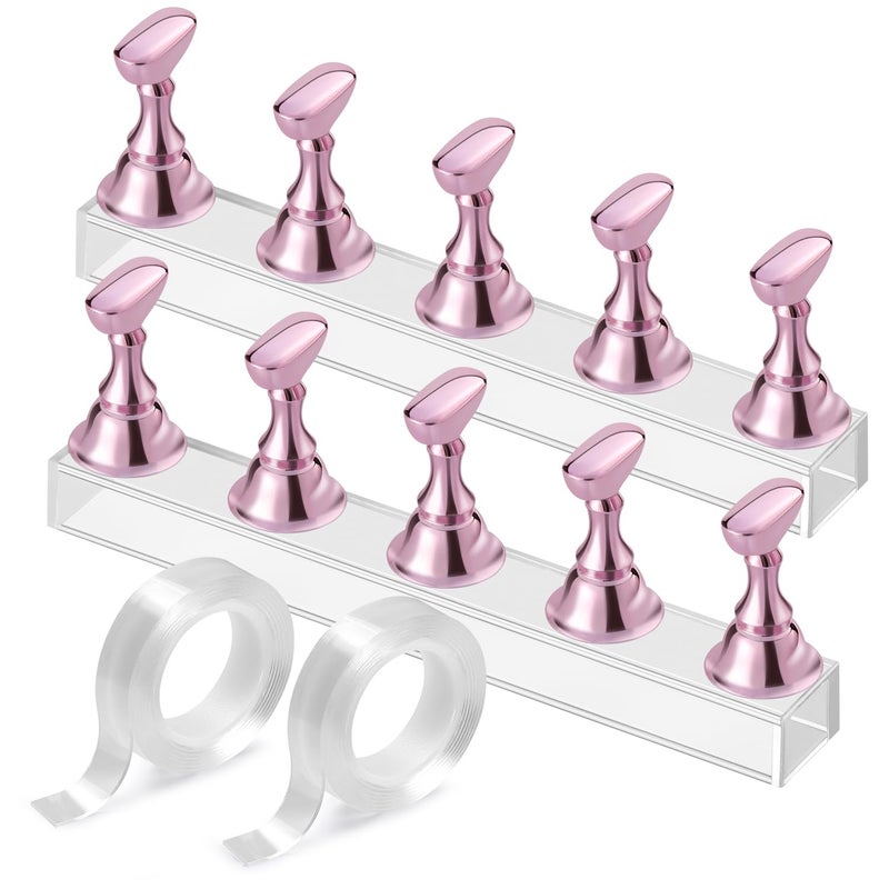 Etercycle Nail Stand Acrylic Nail Art Display Stand Practice Nail Holder for Painting Nails Magnetic Practice Stands with Doublesided Tape For DIY Salon Supplies Pink
