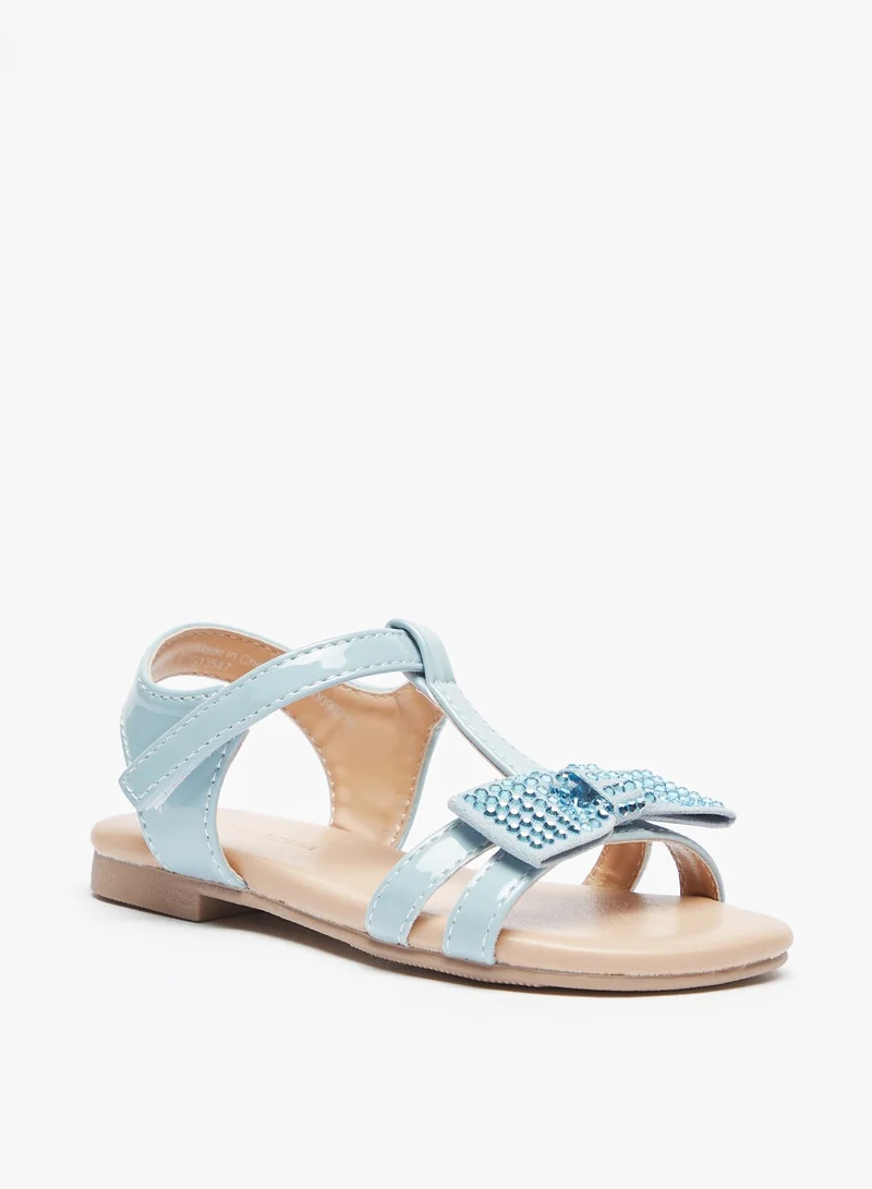 Flora Bella By Shoexpress Girls Studded Bow Applique Strap Sandals with Hook and Loop Closure