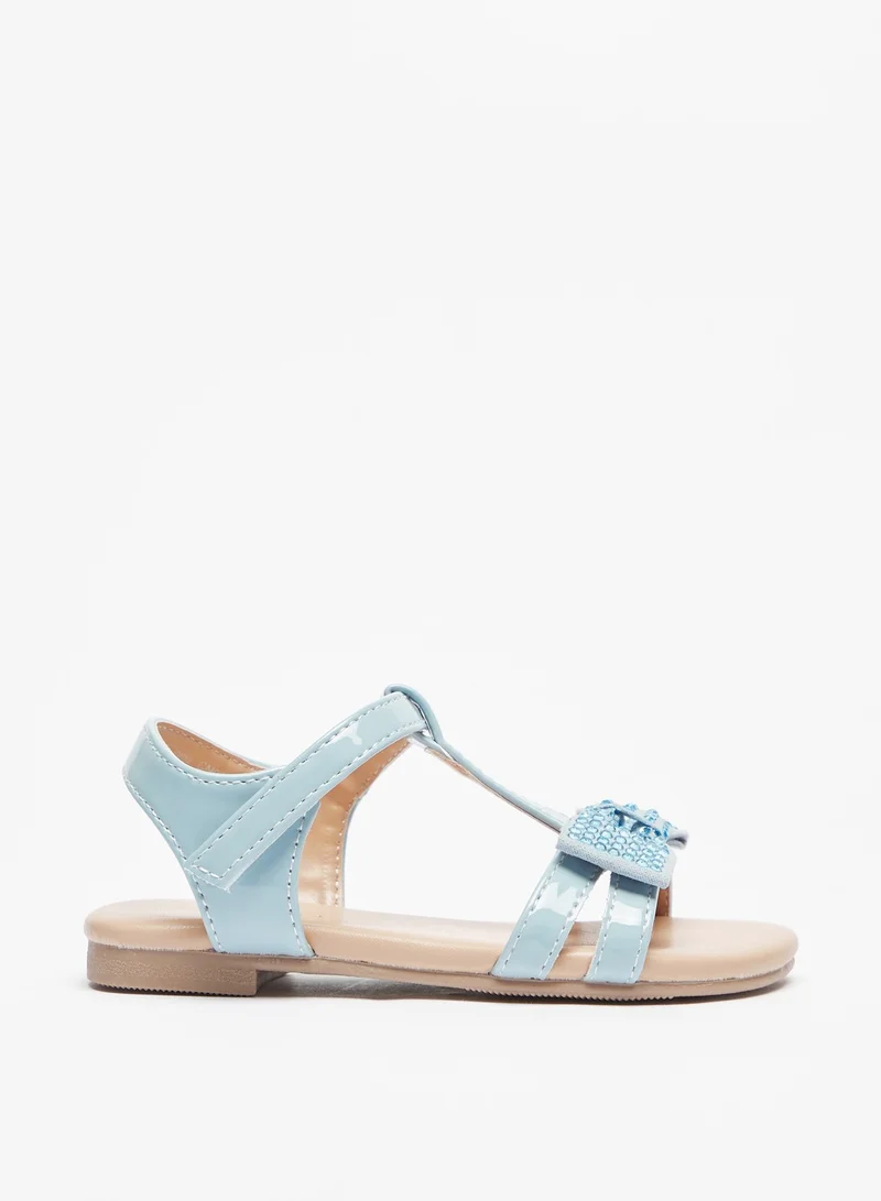 Flora Bella By Shoexpress Girls Studded Bow Applique Strap Sandals with Hook and Loop Closure