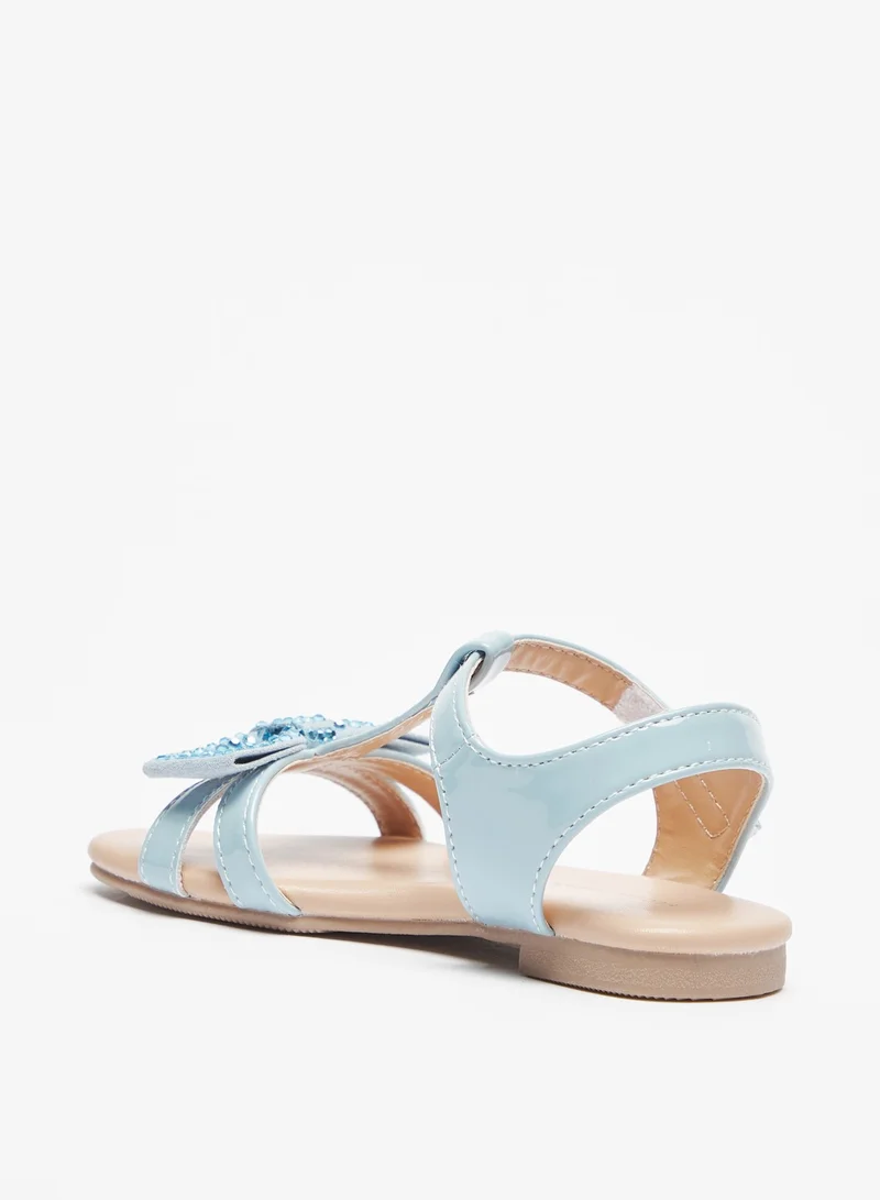 Flora Bella By Shoexpress Girls Studded Bow Applique Strap Sandals with Hook and Loop Closure