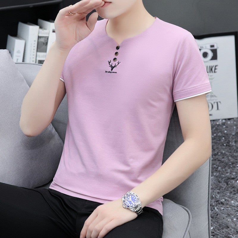 Men's T-shirt Summer Cotton plus size Heavy Short-sleeved Korean Fashion Teenager Student Trendy V-neck Casual Boys' Body - Image 4