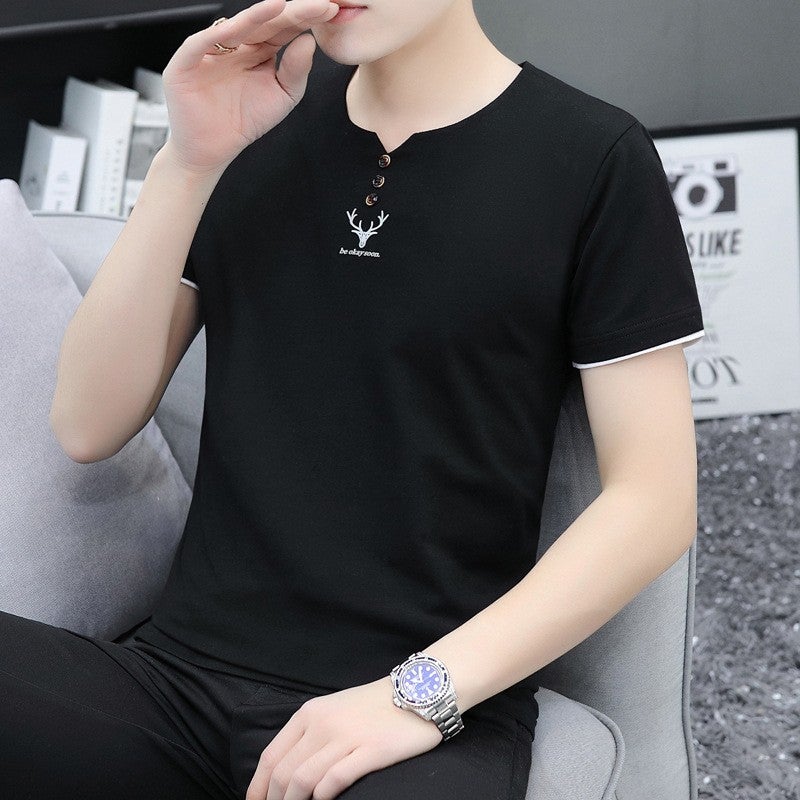 Men's T-shirt Summer Cotton plus size Heavy Short-sleeved Korean Fashion Teenager Student Trendy V-neck Casual Boys' Body - Image 5