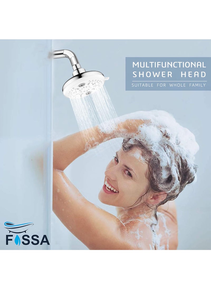 FOSSA Fossa 4" Shower Head Rainfall High Pressure Chrome Bathroom Showerhead, 5 Spray Settings Adjustable 360 Rotation Disc Shower Head for Home Hotel Bathroom (Thread Outer Diameter 19 mm)  - Image 2