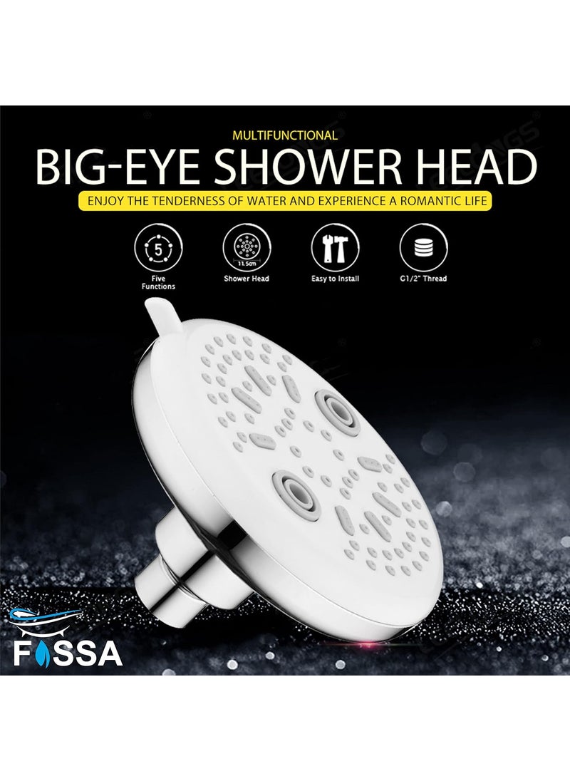 FOSSA Fossa 4" Shower Head Rainfall High Pressure Chrome Bathroom Showerhead, 5 Spray Settings Adjustable 360 Rotation Disc Shower Head for Home Hotel Bathroom (Thread Outer Diameter 19 mm)  - Image 5