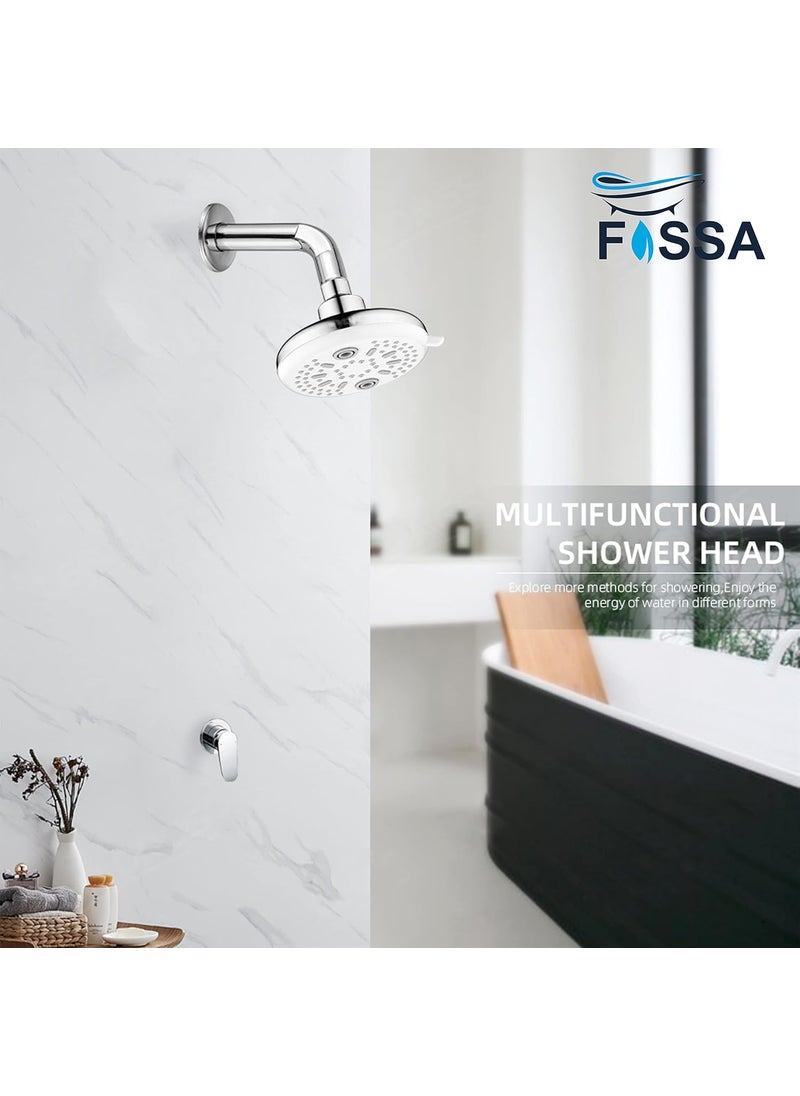 FOSSA Fossa 4" Shower Head Rainfall High Pressure Chrome Bathroom Showerhead, 5 Spray Settings Adjustable 360 Rotation Disc Shower Head for Home Hotel Bathroom (Thread Outer Diameter 19 mm)  - Image 3