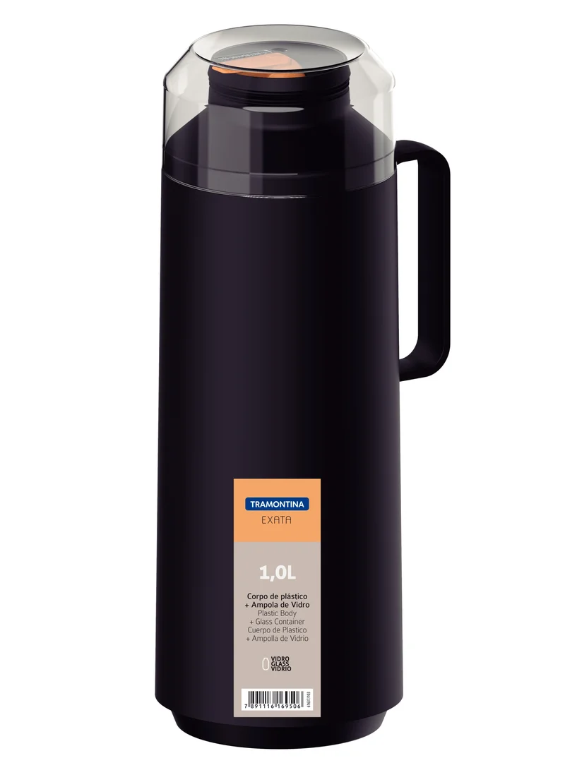 TRAMONTINA Tramontina Exata Black Plastic Thermal Beverage Dispenser with 1 Liter Glass Liner and Plastic Lid