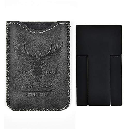menesia Black Stainless Foldable Cigar Stand Holder with Travel PU Leather Case,Lightweight Steel Portable Cigar Cigarette Display Shelf Tray - Image 2