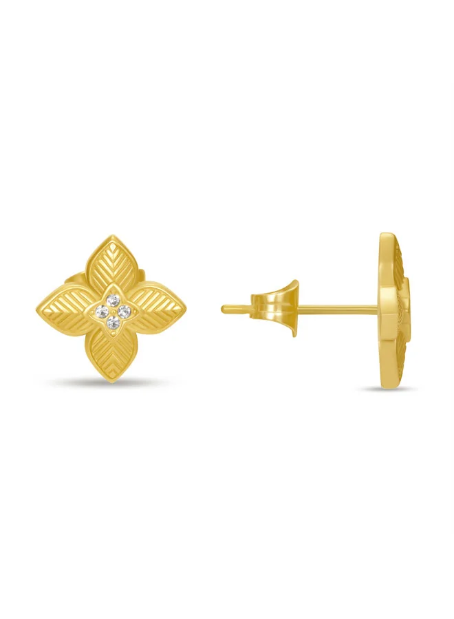 بوليس Sericea Gold Floral Stud Earrings for Women