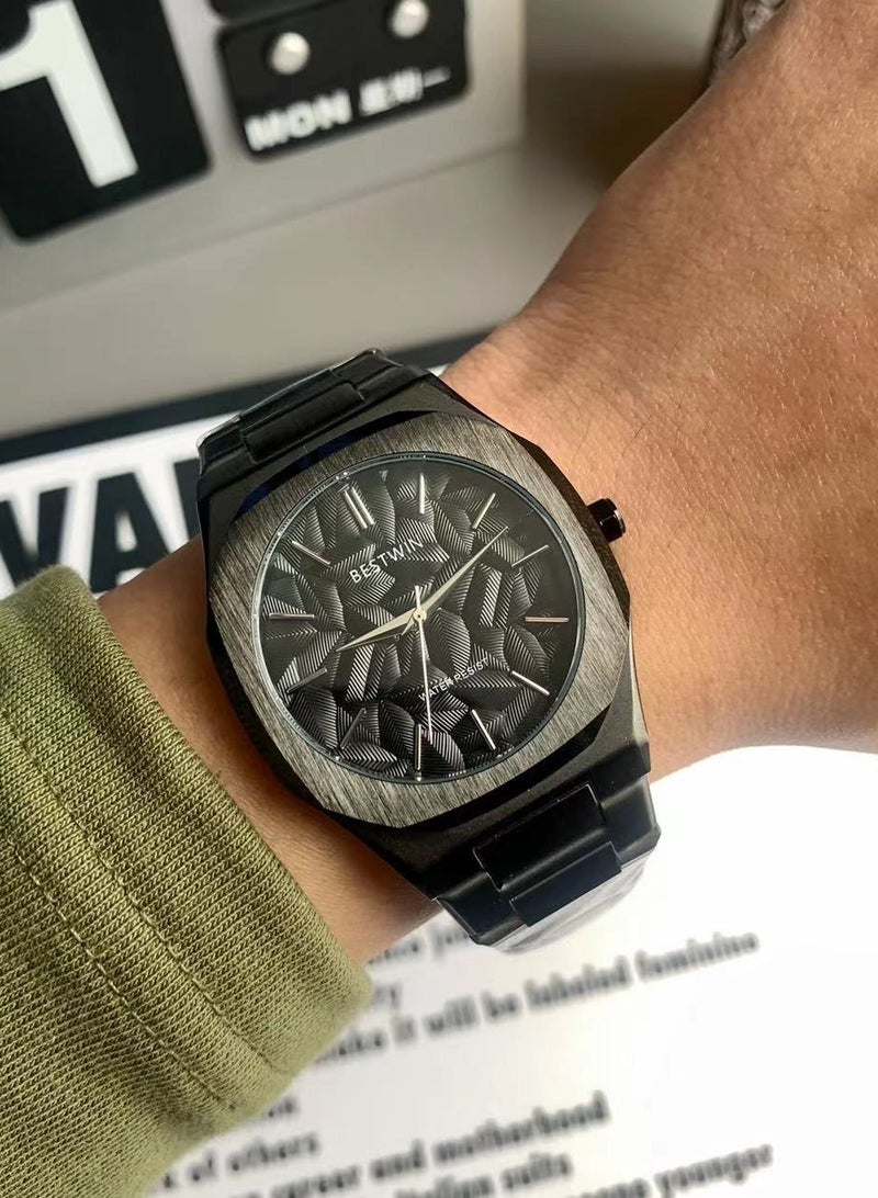 بيستوين Large relief dial quartz watch steel band retro small square watch - Image 4