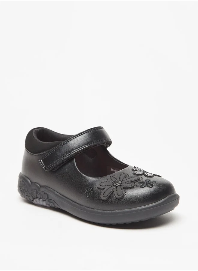 جونيورز Flower Applique Mary Jane Shoes with Hook and Loop Closure