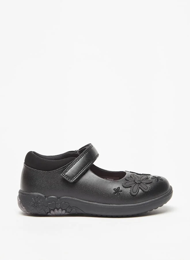 JUNIORS Flower Applique Mary Jane Shoes with Hook and Loop Closure