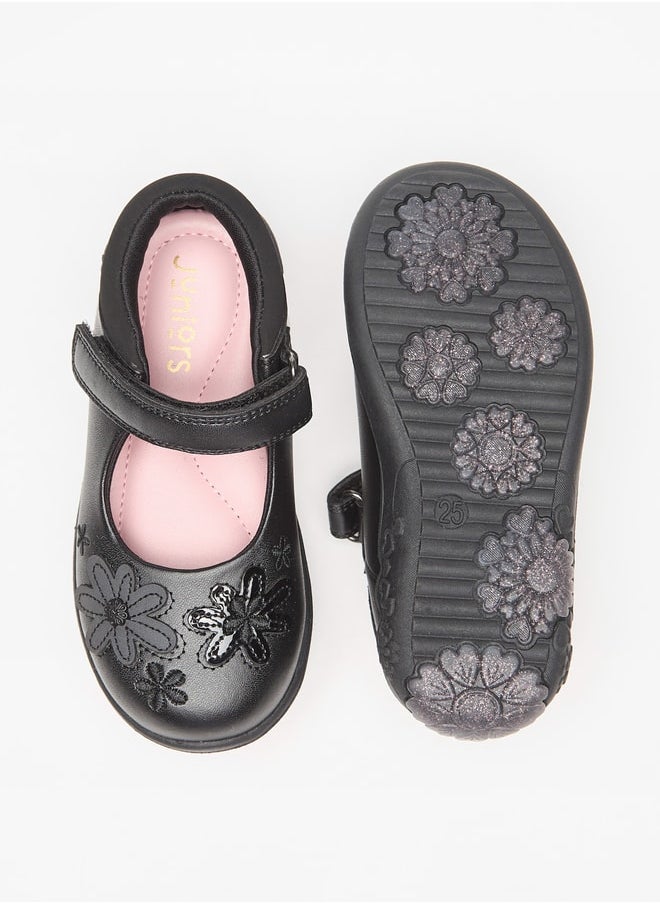 JUNIORS Flower Applique Mary Jane Shoes with Hook and Loop Closure  - Image 4