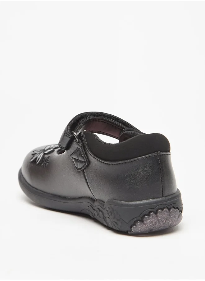 جونيورز Flower Applique Mary Jane Shoes with Hook and Loop Closure