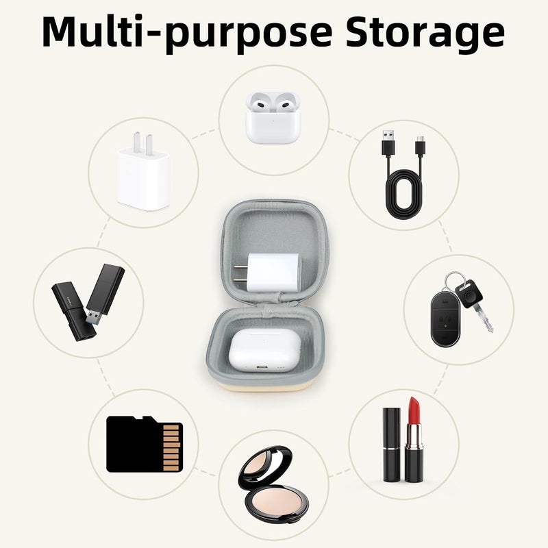 حافظة سماعات الأذن وتخزين السماعات - حقيبة تنظيم الكابلات لـ AirPods، سماعات، شاحن، كابل، USB، بطاقة ذاكرة، مفتاح، أحمر شفاه. حقيبة سفر مقاومة للماء (أبيض مائل للصفرة، مربع) - Image 3