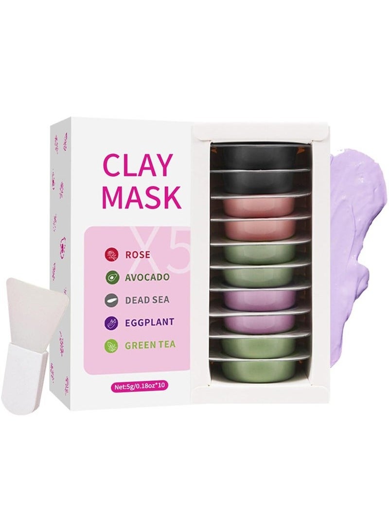ATRJSZ Clay Face Mask - Deep Cleansing & Hydrating with Avocado, Dead Sea Minerals, Rose, Eggplant, & Green Tea Extracts, Ideal for All Skin Types, 10 Individual Packs for a Refreshing Skincare Routine - Image 1