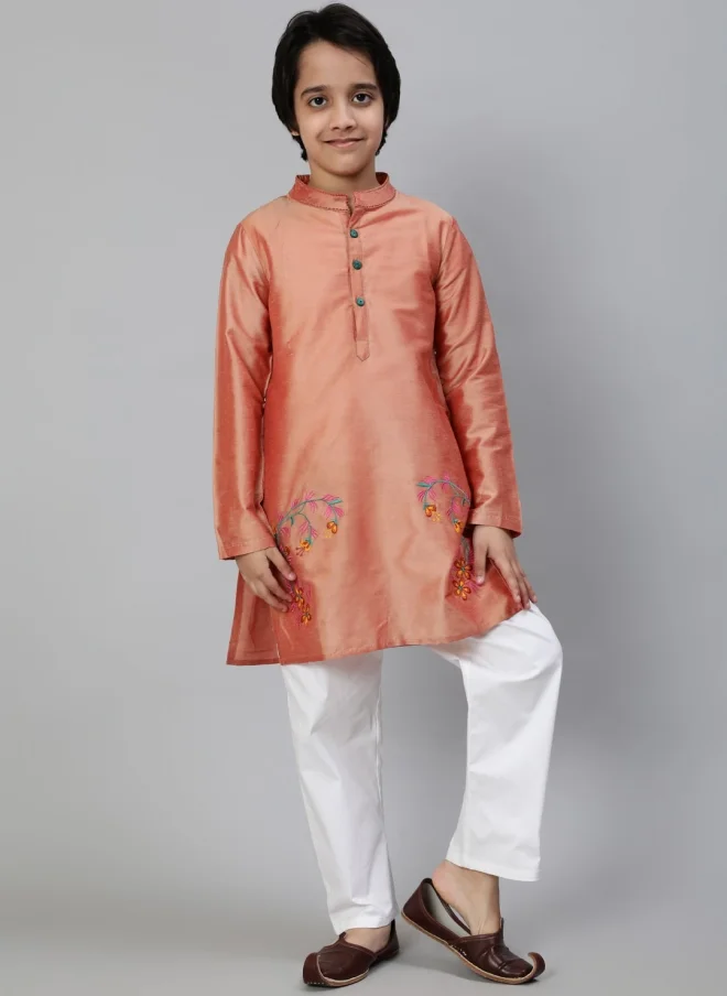 AKS Rose Gold Floral Embroidered Kurta for Boys