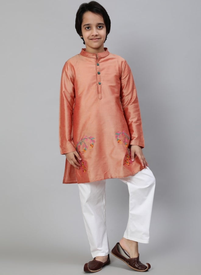 AKS Rose Gold Floral Embroidered Kurta for Boys - Image 1