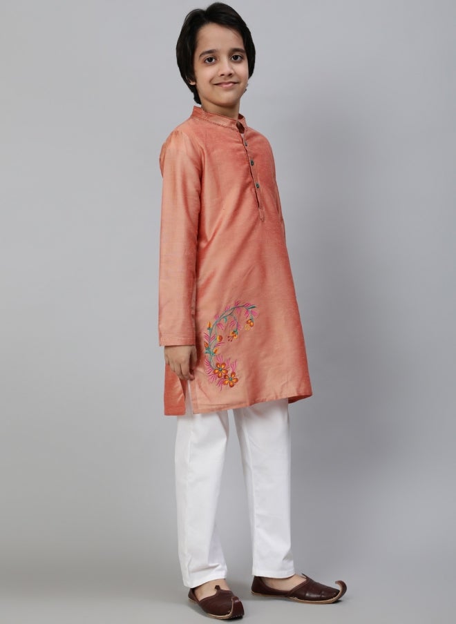 AKS Rose Gold Floral Embroidered Kurta for Boys - Image 3