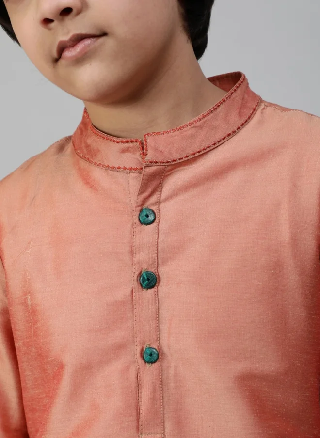 AKS Rose Gold Floral Embroidered Kurta for Boys