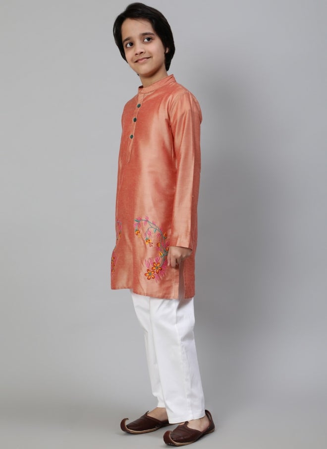 AKS Rose Gold Floral Embroidered Kurta for Boys - Image 5