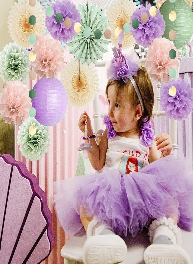 FETETIJD Sage Green and Purple Party Decorations Baby Shower Girl Decorations Sage Green Purple Pink Birthday Party Light Purple Blush Pink Tissue Paper Pom Poms Beige Fans Kit for Wedding Engagement - Image 4