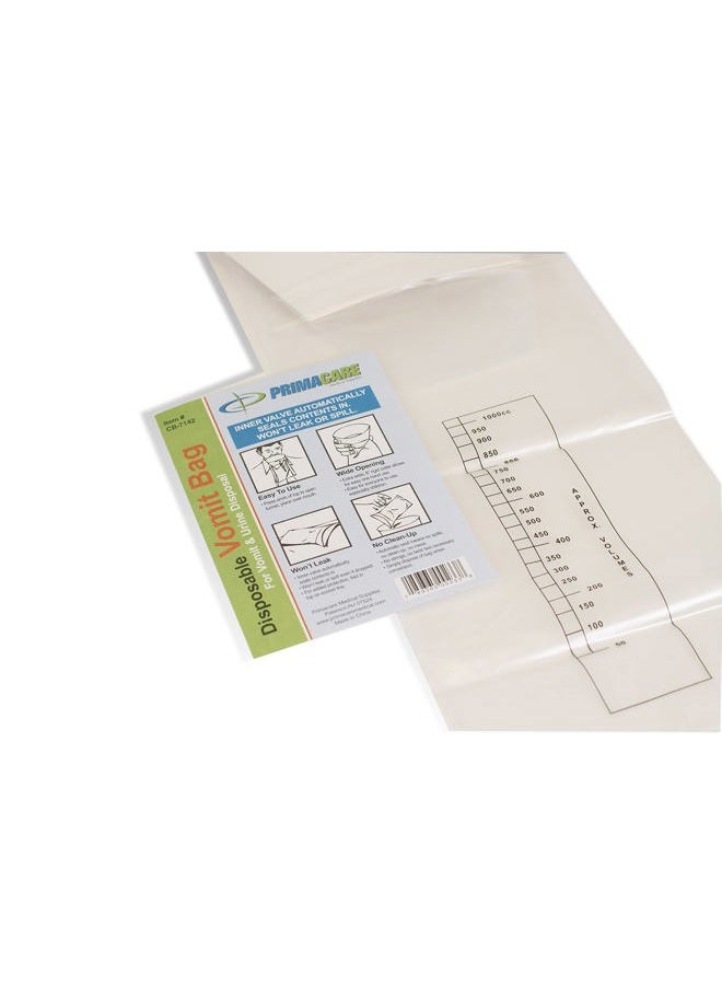 PRIMACARE CB-7142 Pack of 12 Disposable Emesis Vomit Bags, Hospital Medical Grade Barf Bags for Travel Motion Sickness and Nausea Kids, Auto Seals 6" Rigid Collar, Transparent - Image 2