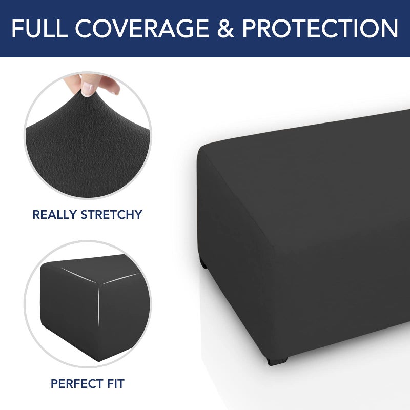 PureFit Super Stretch Soft Form Fit Ottoman Cover Rectangle - Ottoman Slipcovers for Foot Stool & Folding Storage Furniture for Living Room with Nonslip Elastic Bottom (Small, Dark Gray) - Image 3