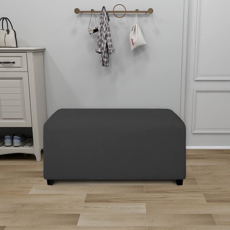 PureFit Super Stretch Soft Form Fit Ottoman Cover Rectangle - Ottoman Slipcovers for Foot Stool & Folding Storage Furniture for Living Room with Nonslip Elastic Bottom (Small, Dark Gray) - Image 2