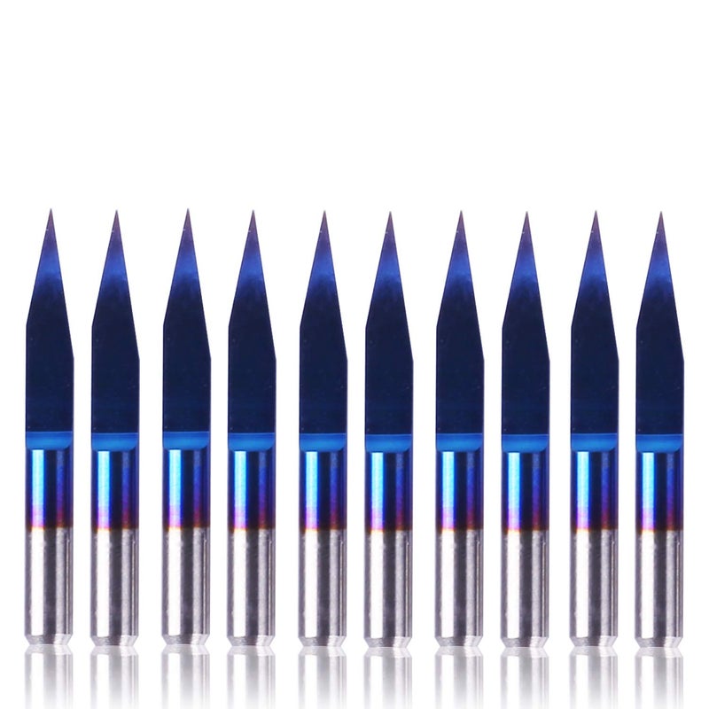 Genmitsu 10Pcs Nano Blue Coat Engraving Bits, 20 Degree 0.1mm Tip 1/8" Shank Conical V-Bit - Image 1