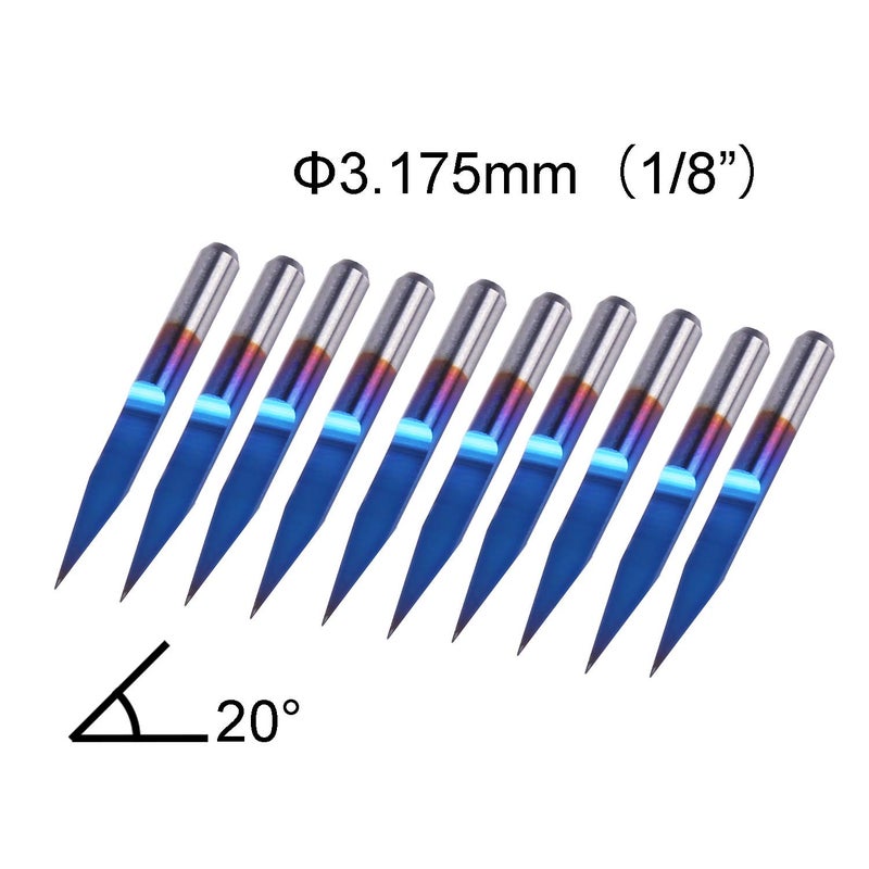 Genmitsu 10Pcs Nano Blue Coat Engraving Bits, 20 Degree 0.1mm Tip 1/8" Shank Conical V-Bit - Image 2