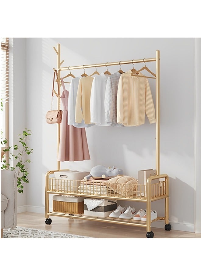 Beauenty 3 in 1 Heavy Duty Metal Rolling Clothes Rack, Gold Minimalist Design, Perfect for Coats, Shirts, Dresses, Bags, Storage & Organization - Image 1