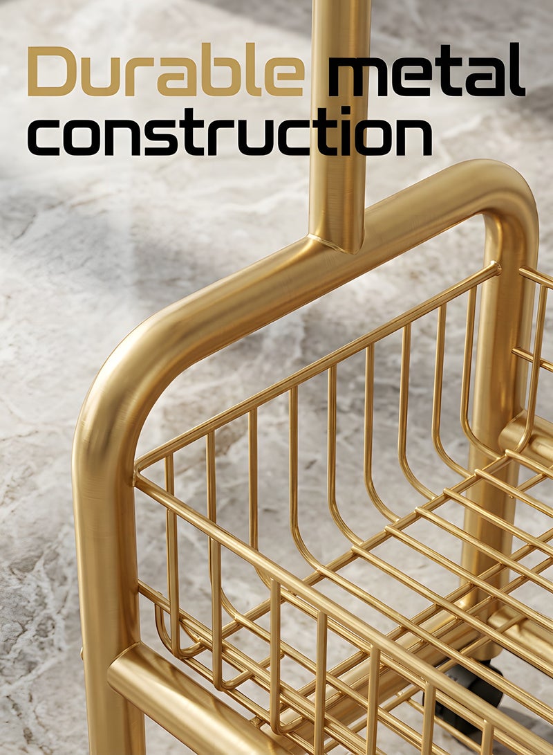 Beauenty 3 in 1 Heavy Duty Metal Rolling Clothes Rack, Gold Minimalist Design, Perfect for Coats, Shirts, Dresses, Bags, Storage & Organization - Image 5