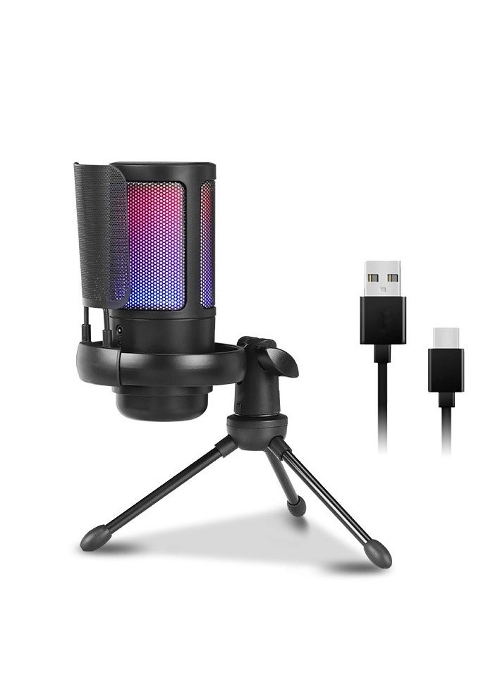 General Gaming USB Microphone for PC PS5, Condenser Mic with Quick Mute, RGB Indicator, Tripod Stand, Pop Filter, Shock Mount, Gain Control for Streaming Discord Twitch Podcasts Videos  - Image 2