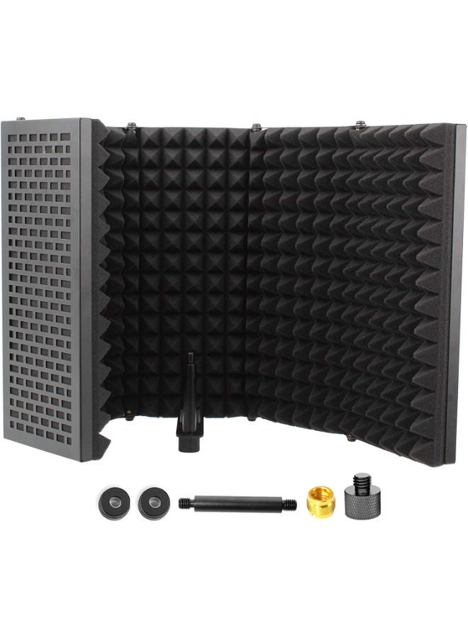 Microphone Isolation Shield, 5 Panel Acoustic Vocal Sound Dampening Noise Absorb Record Studio,1.6" Foam, Adjust Mic Depth, Removable Shock Mount, ⅝" Threaded, Podcast, Sing and Broadcast-1 set