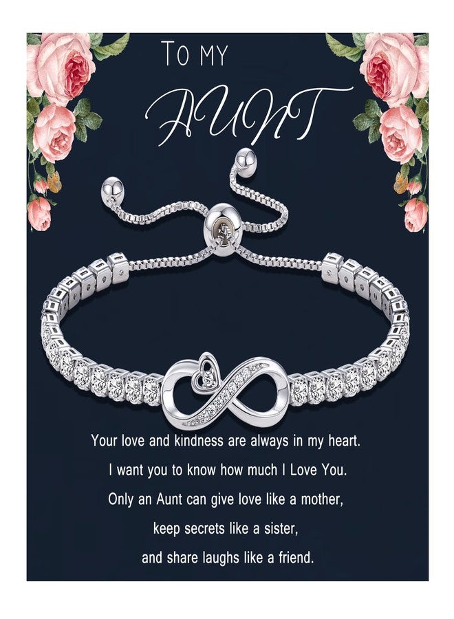 Btysun Valentines Day Gifts for Her, Auntie Gift Ideas Infinity Bracelets for Women Best Aunt Ever Gift Adjustable Heart Tennis Bracelet I Love You Gifts for Her Birthday Christmas Jewelry - Image 1