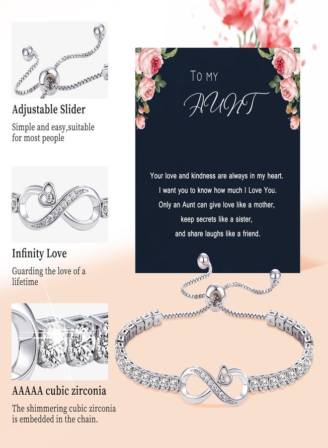 Btysun Valentines Day Gifts for Her, Auntie Gift Ideas Infinity Bracelets for Women Best Aunt Ever Gift Adjustable Heart Tennis Bracelet I Love You Gifts for Her Birthday Christmas Jewelry - Image 2