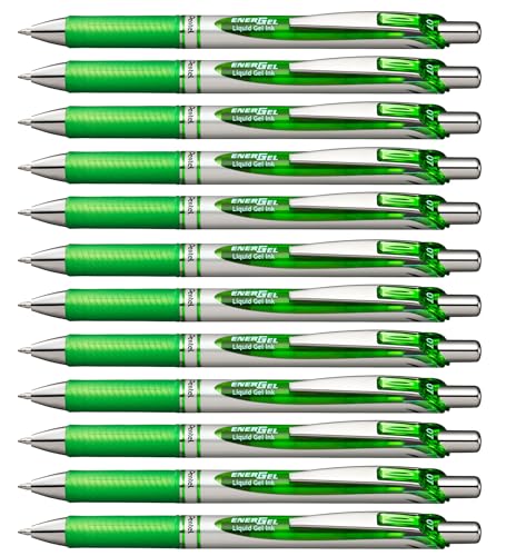 Pentel EnerGel RTX Retractable Liquid Gel Pen 07mm Metal Tip Medium Line Lime Green Ink Box of 12 BL77K - Image 1