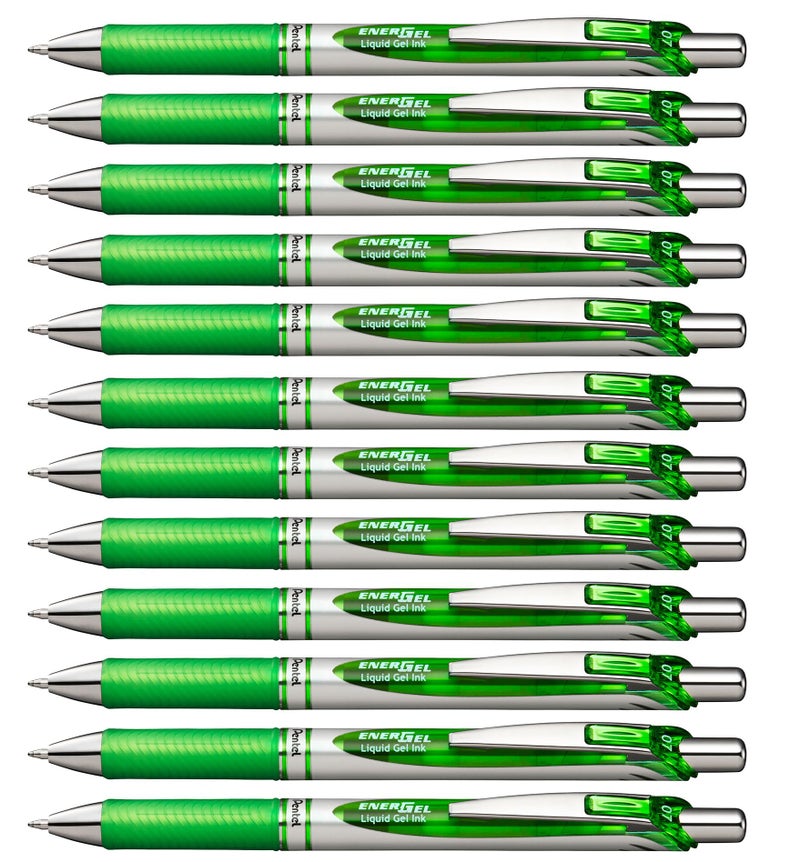 Pentel EnerGel RTX Retractable Liquid Gel Pen 07mm Metal Tip Medium Line Lime Green Ink Box of 12 BL77K - Image 2