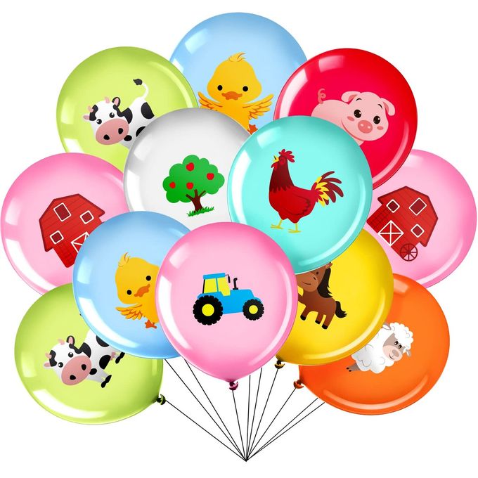 Zomiboo 36 Pieces 12 Inch Farm Animal Balloons, Pig Cow Sheep Latex Balloons Tractor Barnyard Animal Farmhouse Party Decoration for Kids Baby Shower Farm Animal Themed Birthday Party Favors Indoor Outdoor - Image 1
