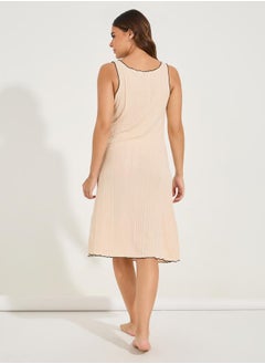 Styli Rib Knit Lettuce Hem Placket Knee Length Night Dress  - Image 4