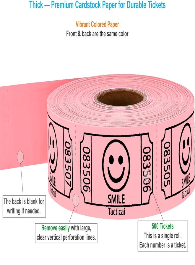 Tacticai 200 Tacticai Pink Smile Raffle Tickets (8 Colors Available), Single Roll, 2" x 1" Ticket for Events, Entry, Class Reward, Fundraiser & Prizes - Image 2