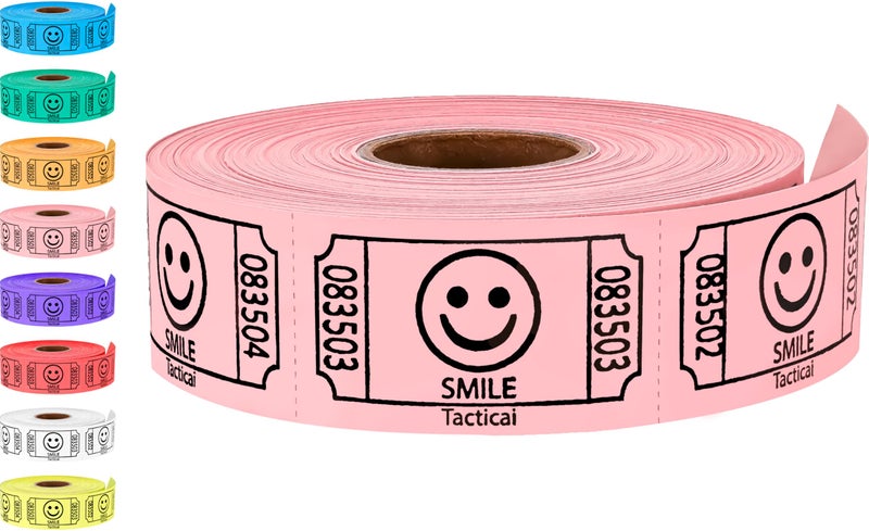 Tacticai 200 Tacticai Pink Smile Raffle Tickets (8 Colors Available), Single Roll, 2" x 1" Ticket for Events, Entry, Class Reward, Fundraiser & Prizes - Image 1