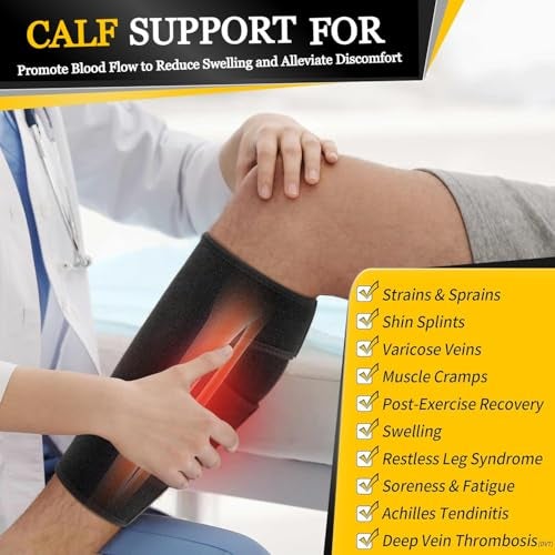 NUCARTURE Adjustable Calf Support Brace Shin Splint Compression Wrap Lower Leg Wrap Support For Torn Calf Muscle Strain, Sprain Pressure Bandage Tennis Leg Muscle Swelling Reduction & Improved Circulation for Men and women (Black, 1pc) - Image 4