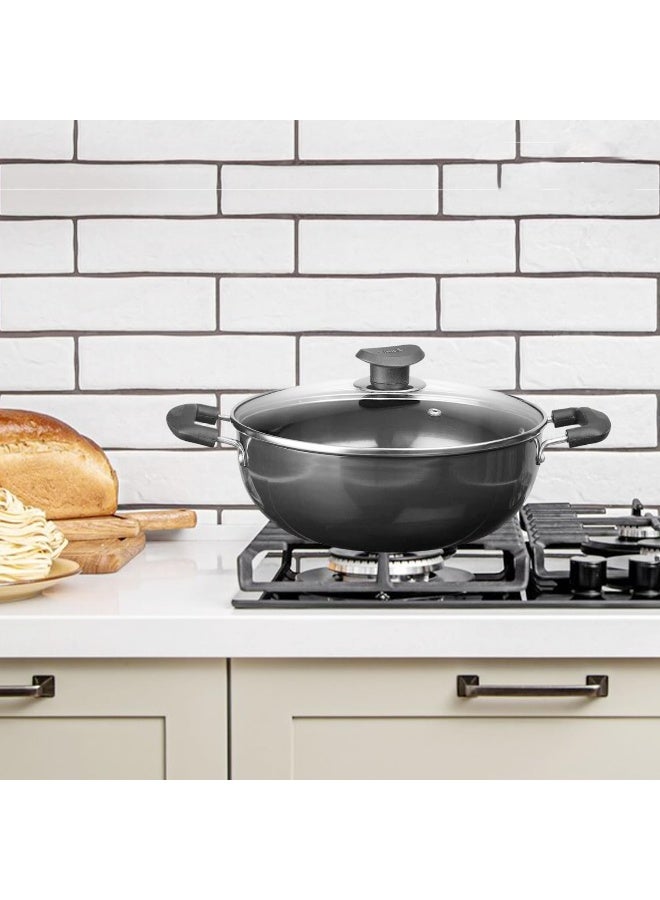 Vinod Hard Anodized Deep Kadai with Glass Lid - 26 cm, 4.1 L (Induction Friendly) - Image 2