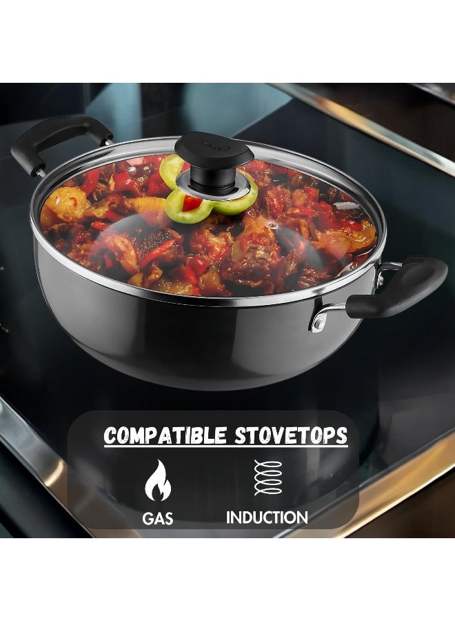Vinod Hard Anodized Deep Kadai with Glass Lid - 26 cm, 4.1 L (Induction Friendly) - Image 3