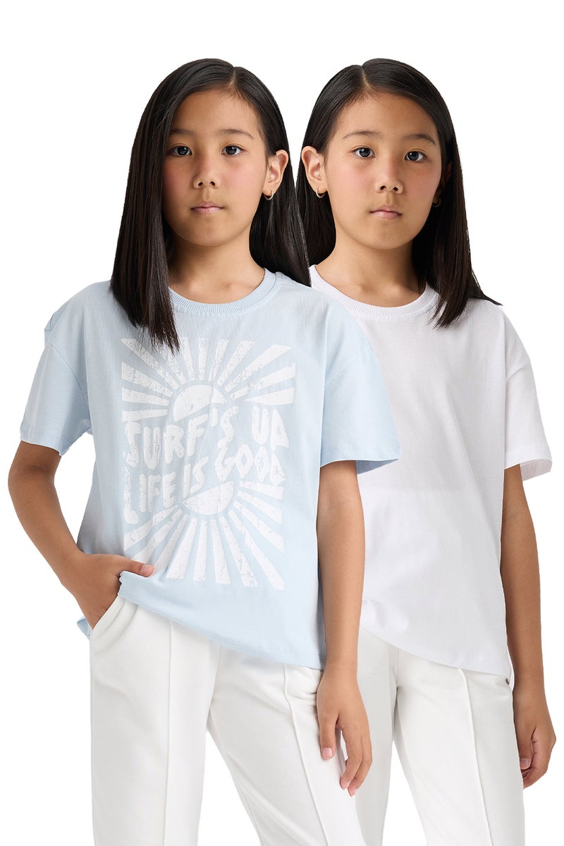 DeFacto Blue Girl Girl Relax Fit Crew Neck 2 Piece Short Sleeve T-Shirt Casual - Image 1